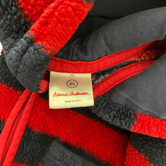 Hanna Andersson Baby 85 Size 2 Fleece Jacket Full Zip Hooded Striped Blue Red - Picture 2 of 8